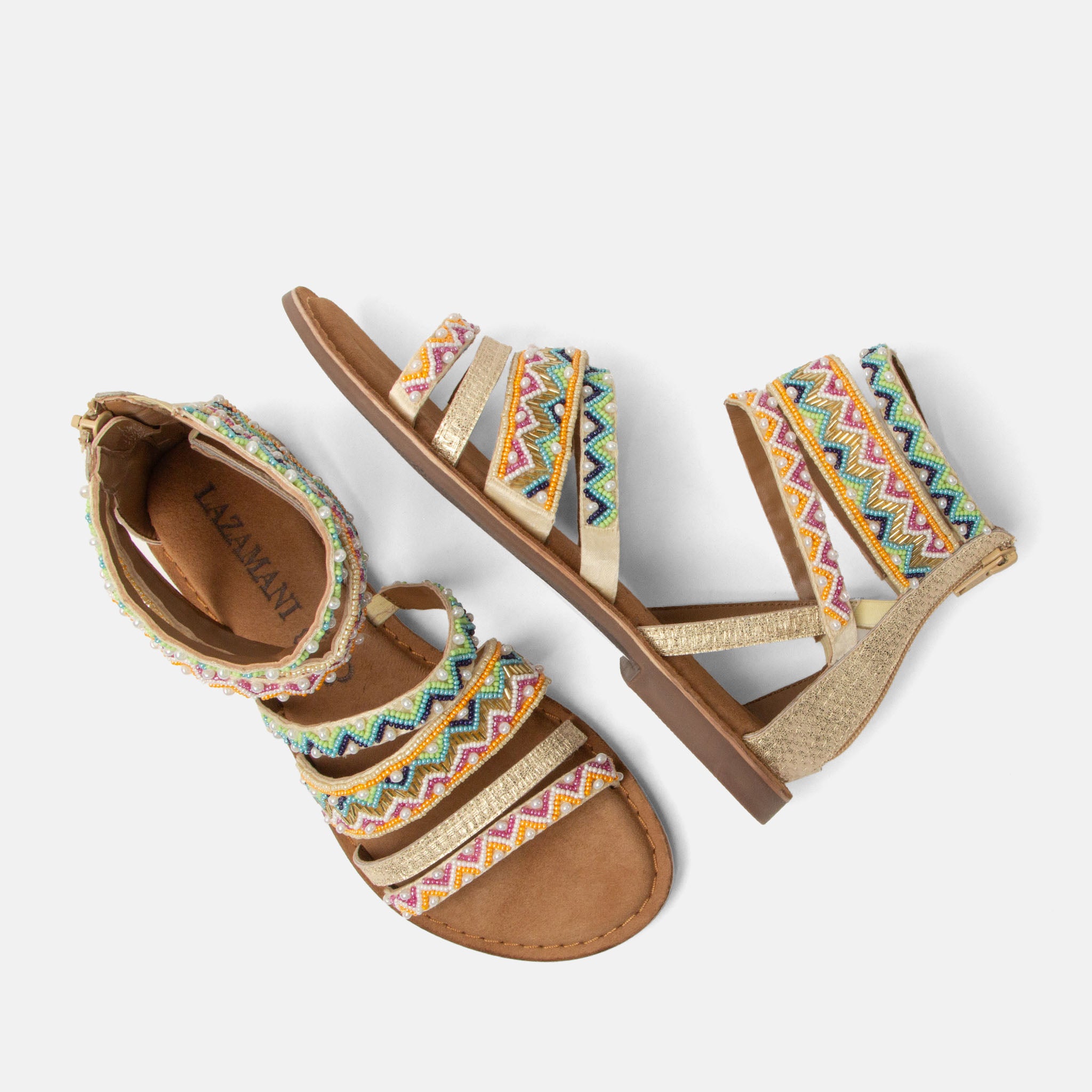 lazamani-fem-damen-sandalen-gold-gladiator-mit-rei-verschluss image 4
