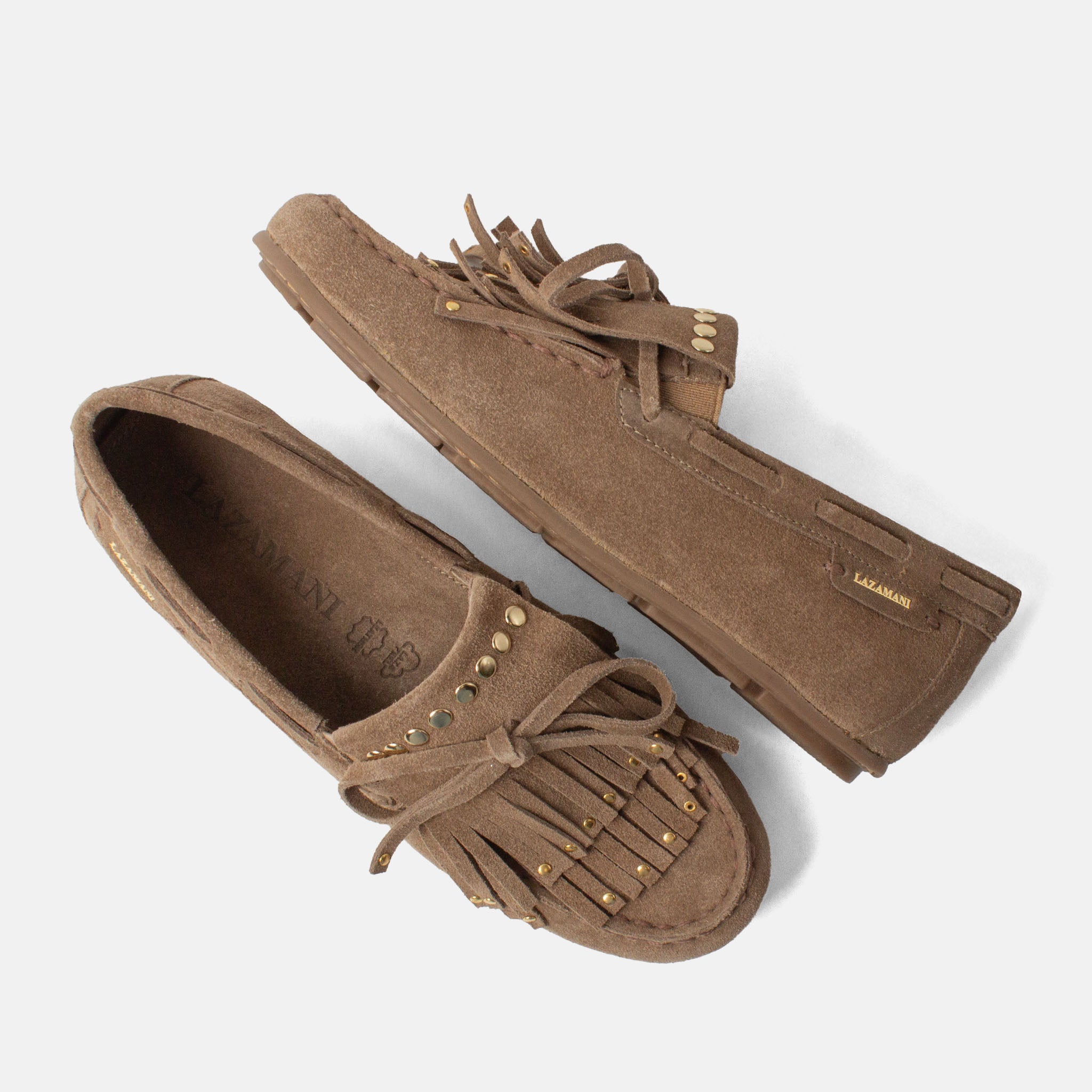 lazamani-belle-damen-wildleder-mokassins-khaki-fransen image 4