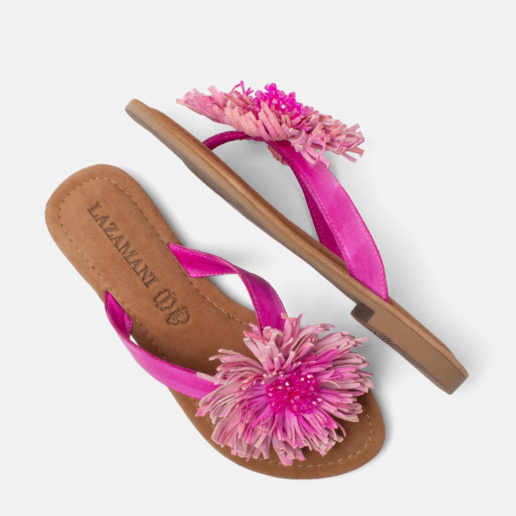 lazamani-roza-damen-leder-zehentrenner-pink image 4