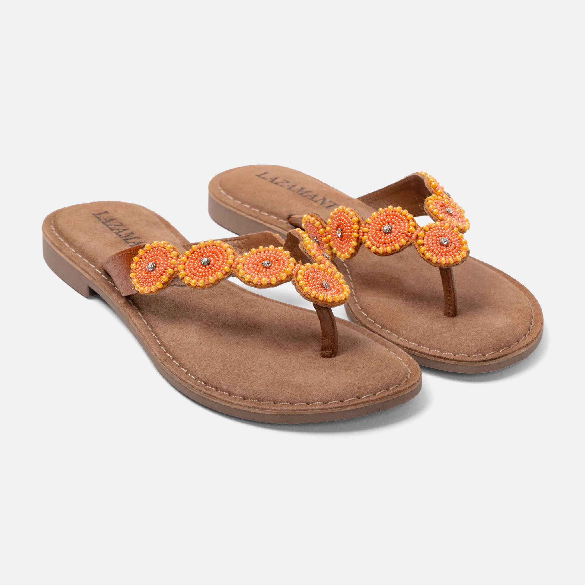 lazamani-luna-damen-leder-zehentrenner-apricot image 2