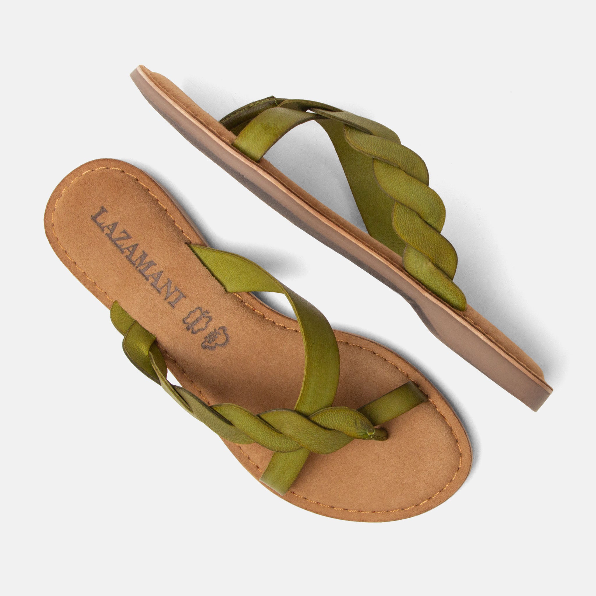 lazamani-avi-damen-leder-zehentrenner-green image 4