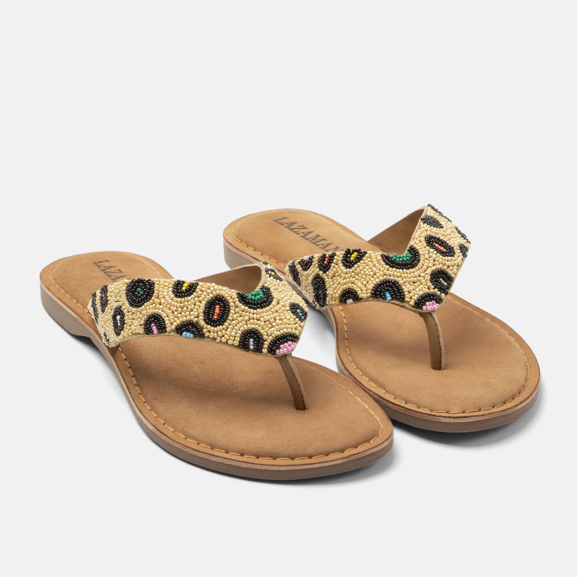 lazamani-ebba-damen-leder-zehentrenner-beige image 3