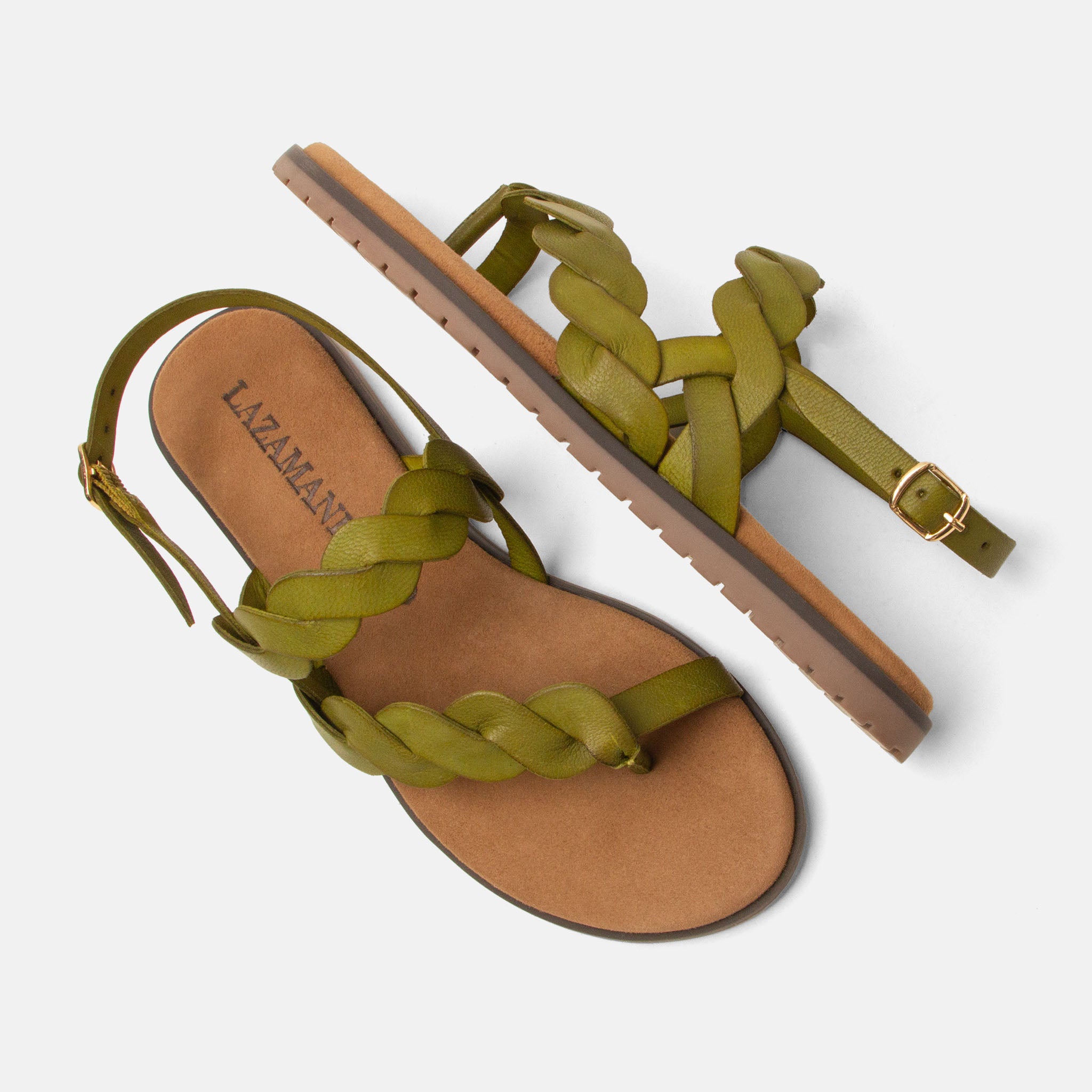 lazamani-jona-damen-leder-sandalen-gr-n-flach image 4
