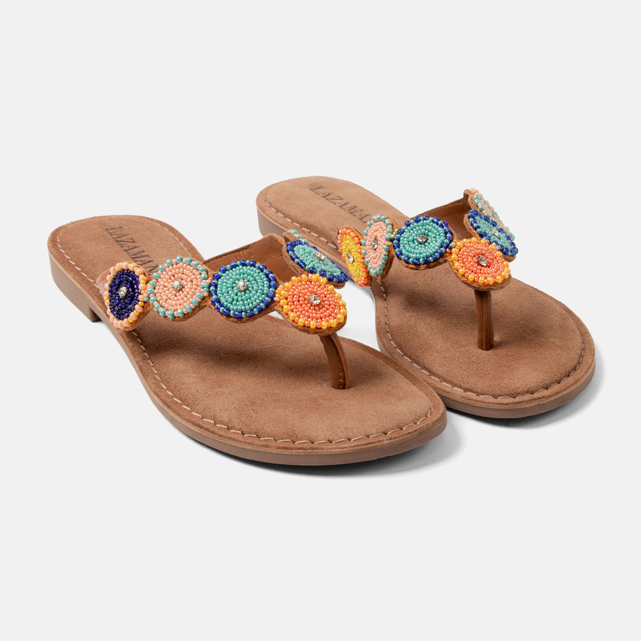 lazamani-luna-damen-leder-zehentrenner-tan-multi image 3