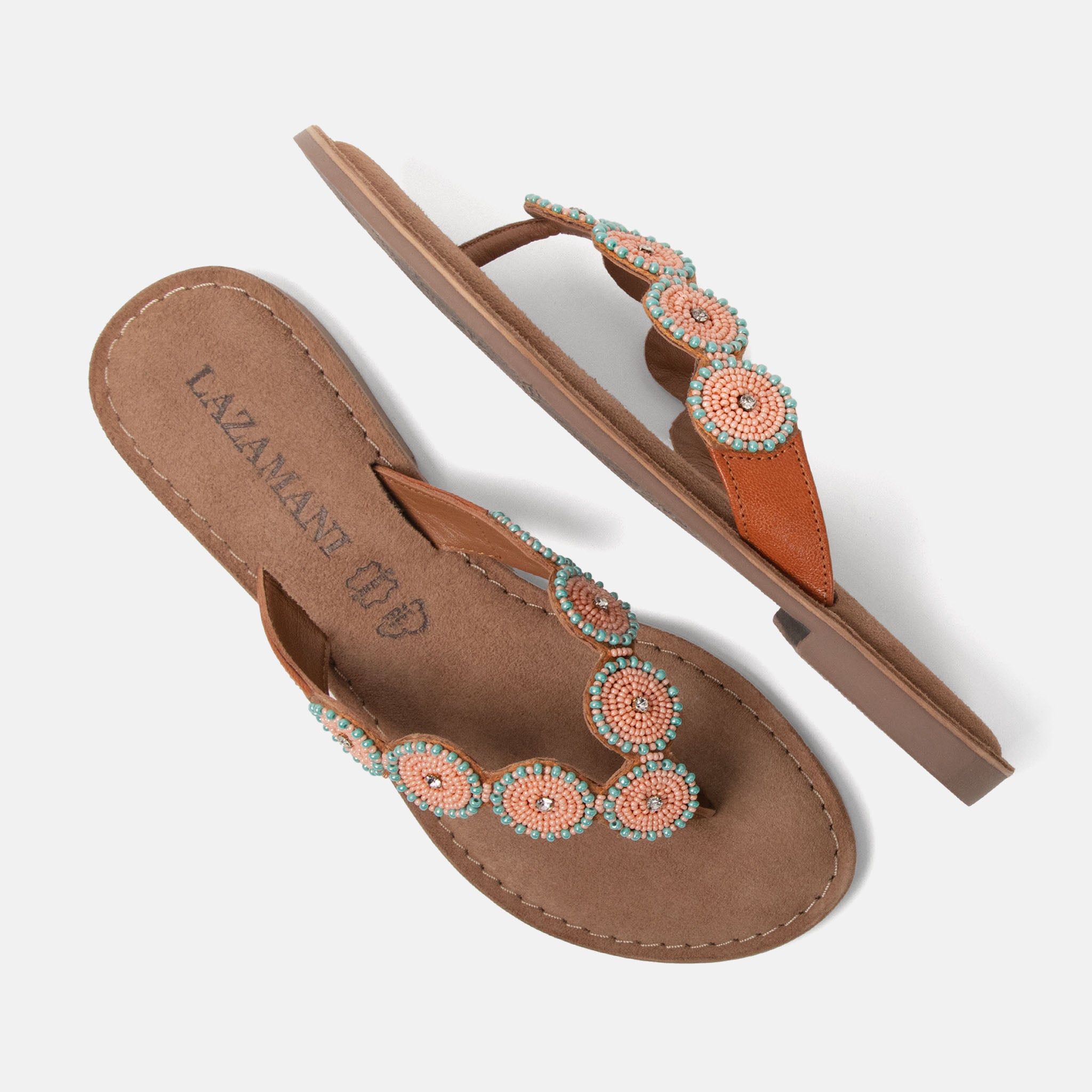 lazamani-luna-damen-leder-zehentrenner-peach image 4