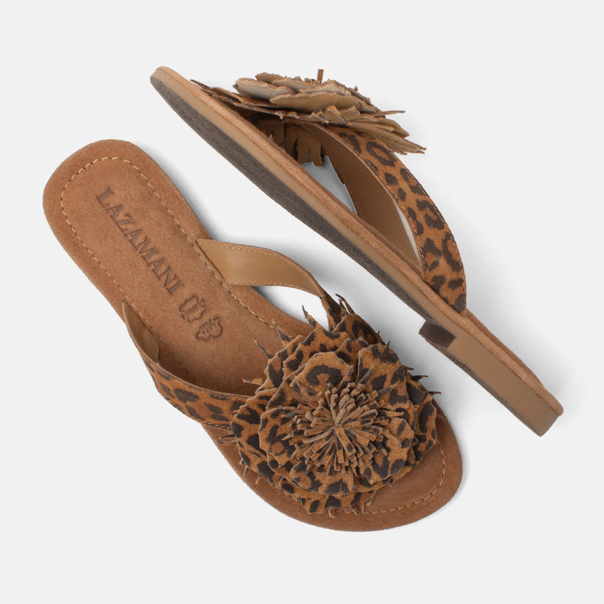 lazamani-nomi-damen-wildleder-zehentrenner-leopard-slipper-mit-blume image 4