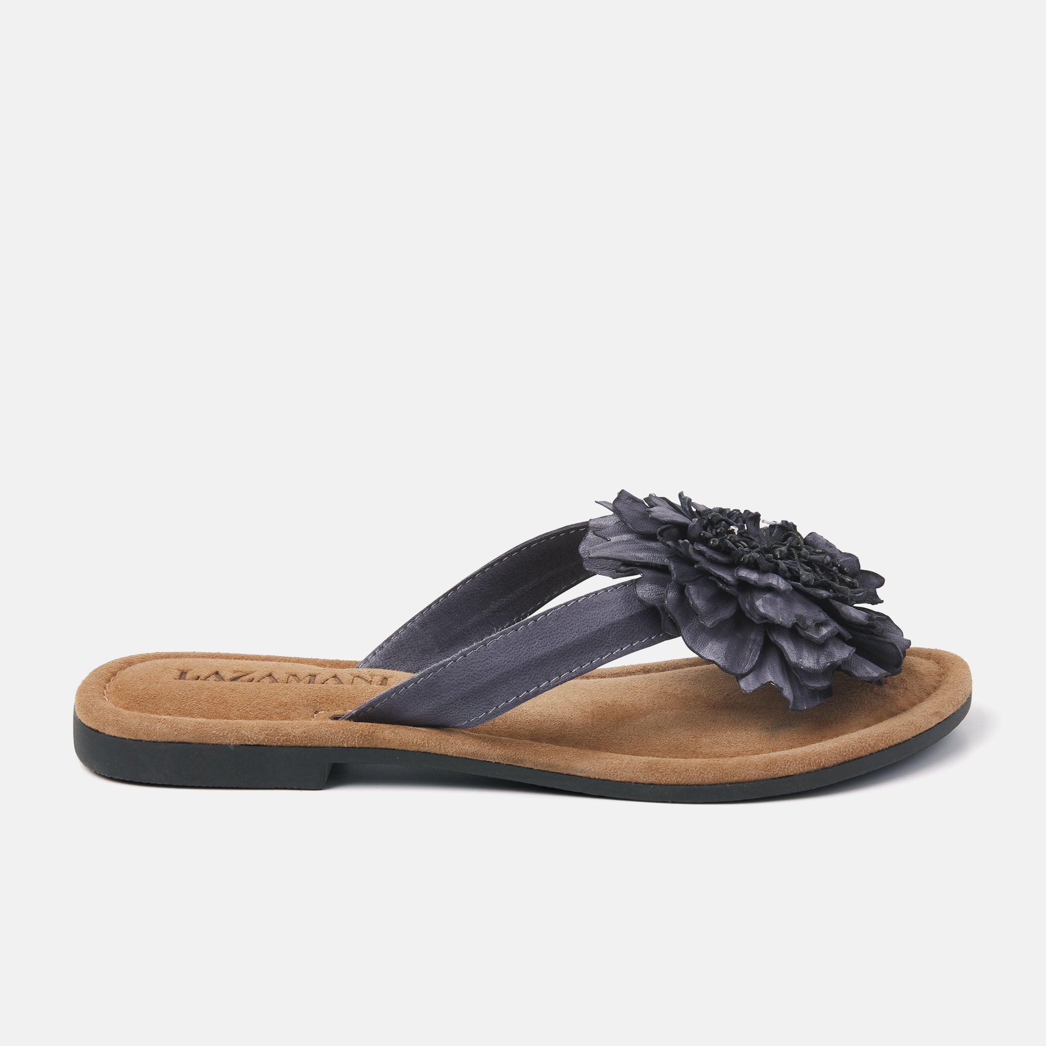lazamani-dalia-damen-leder-zehentrenner-schwarz-flache-flip-flops image 1