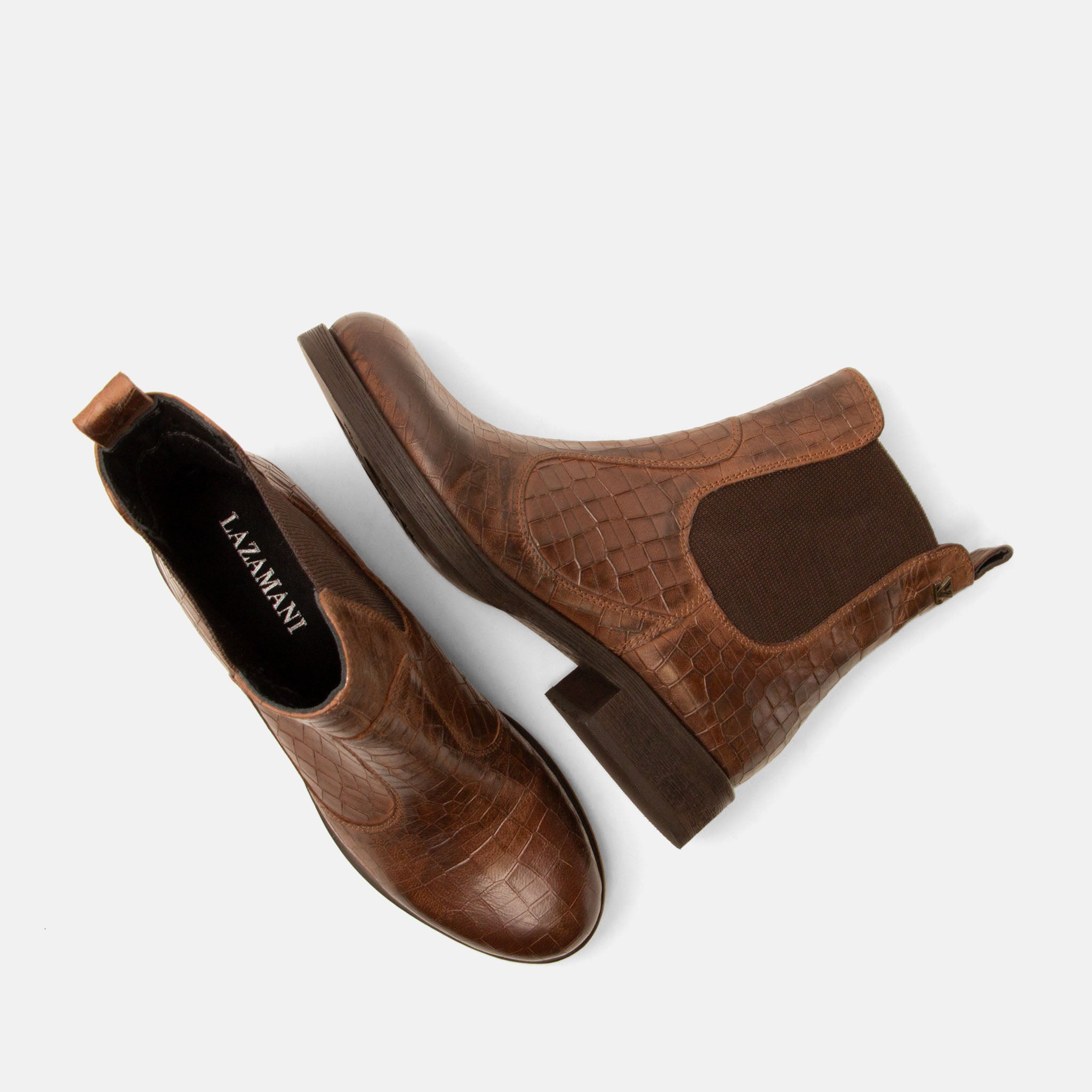 lazamani-marij-damen-leder-chelsea-boots-brown-kroko image 4