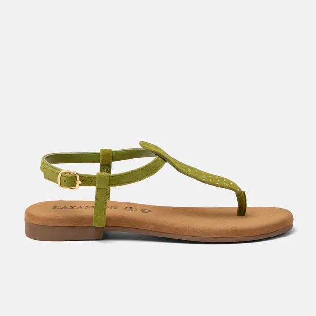 lazamani-minu-damen-wildleder-sandalen-green-flach image 1