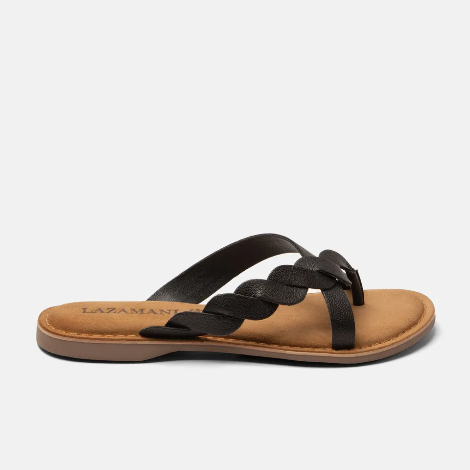 lazamani-avi-damen-leder-zehentrenner-black image 1