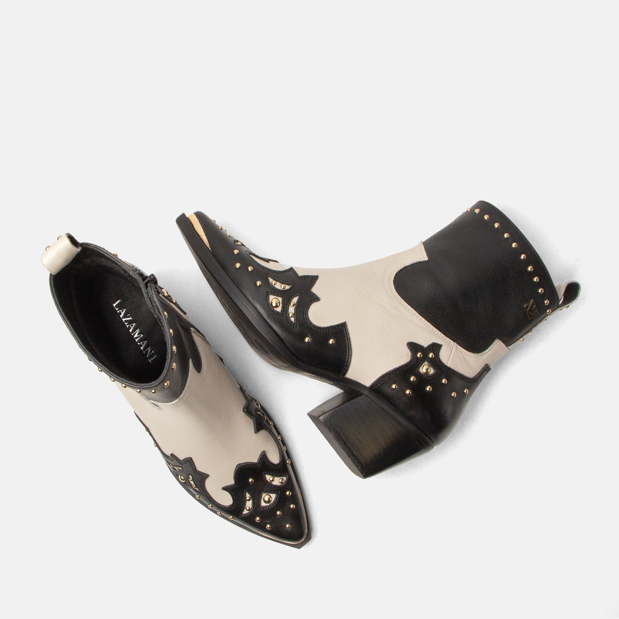lazamani-kaia-damen-leder-stiefeletten-black-white image 4