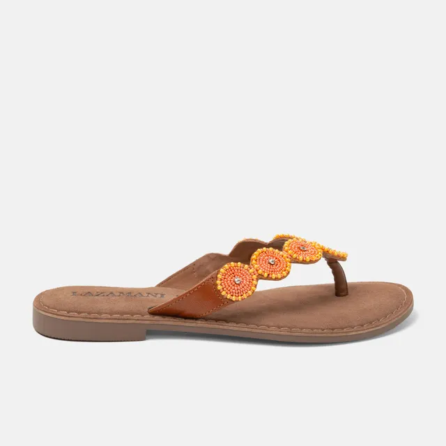 lazamani-luna-damen-leder-zehentrenner-apricot image 1