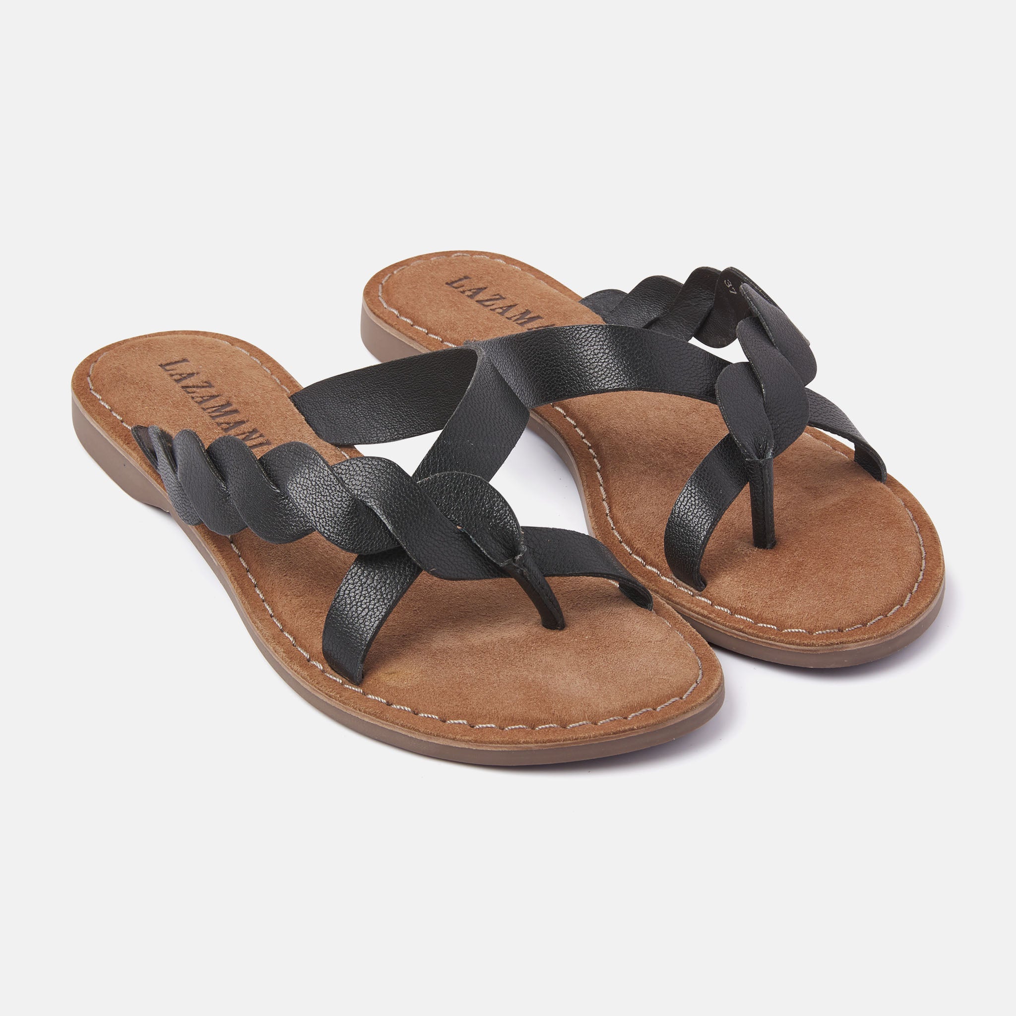 lazamani-ava-damen-leder-zehentrenner-black image 2