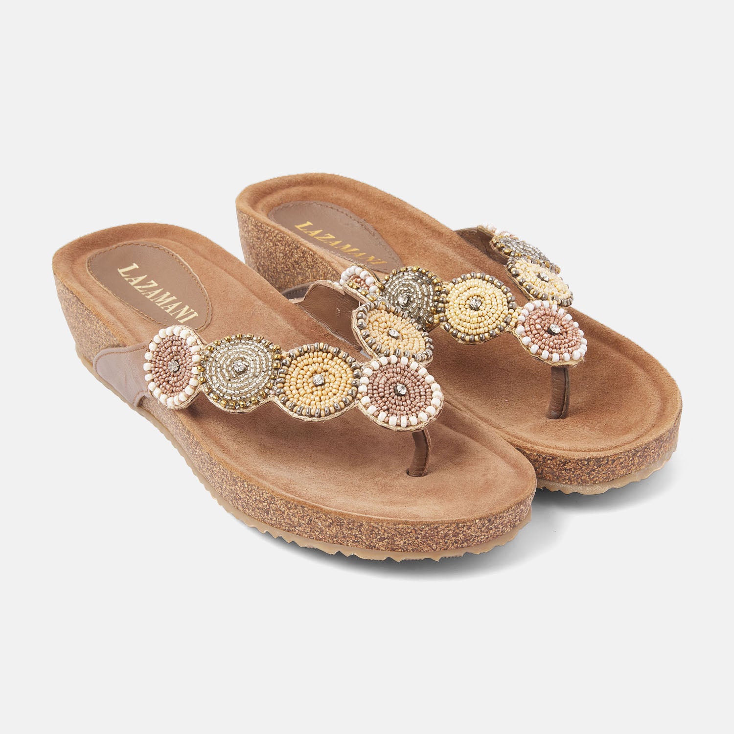 lazamani-mara-damen-leder-zehentrenner-beige image 3