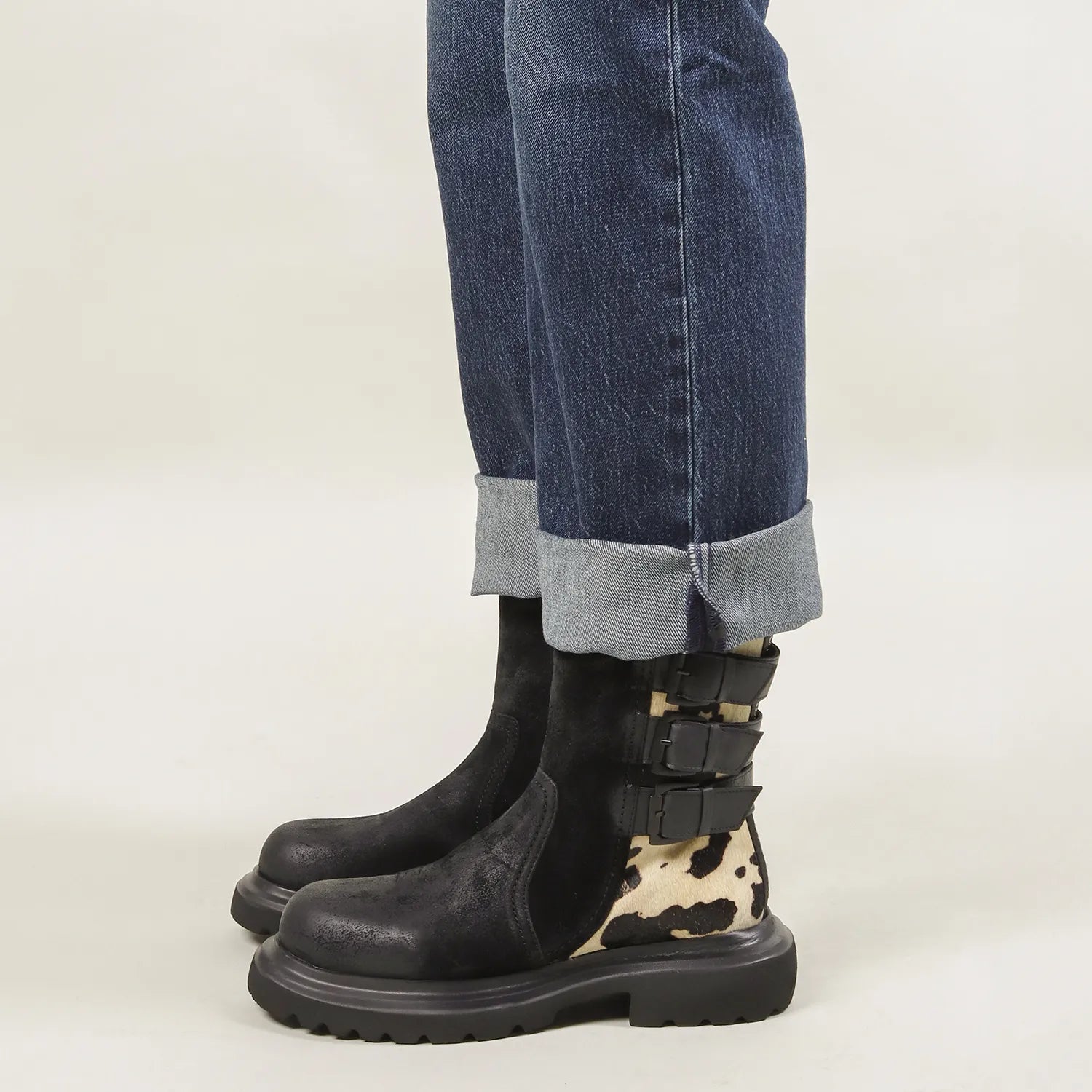 lazamani-maddy-damen-wildleder-boots-black-white-mit-blockabsatz image 2