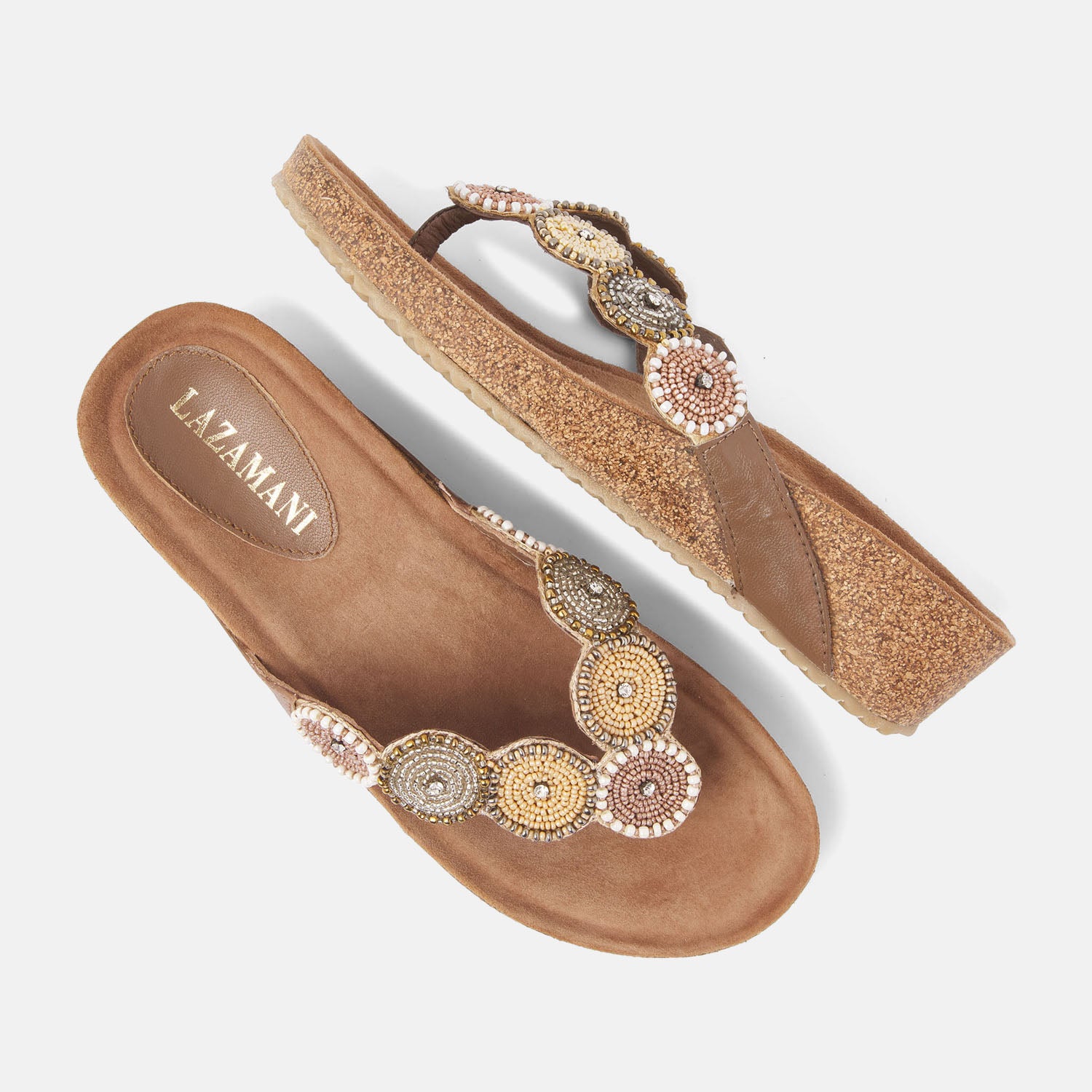 lazamani-mara-damen-leder-zehentrenner-beige image 4
