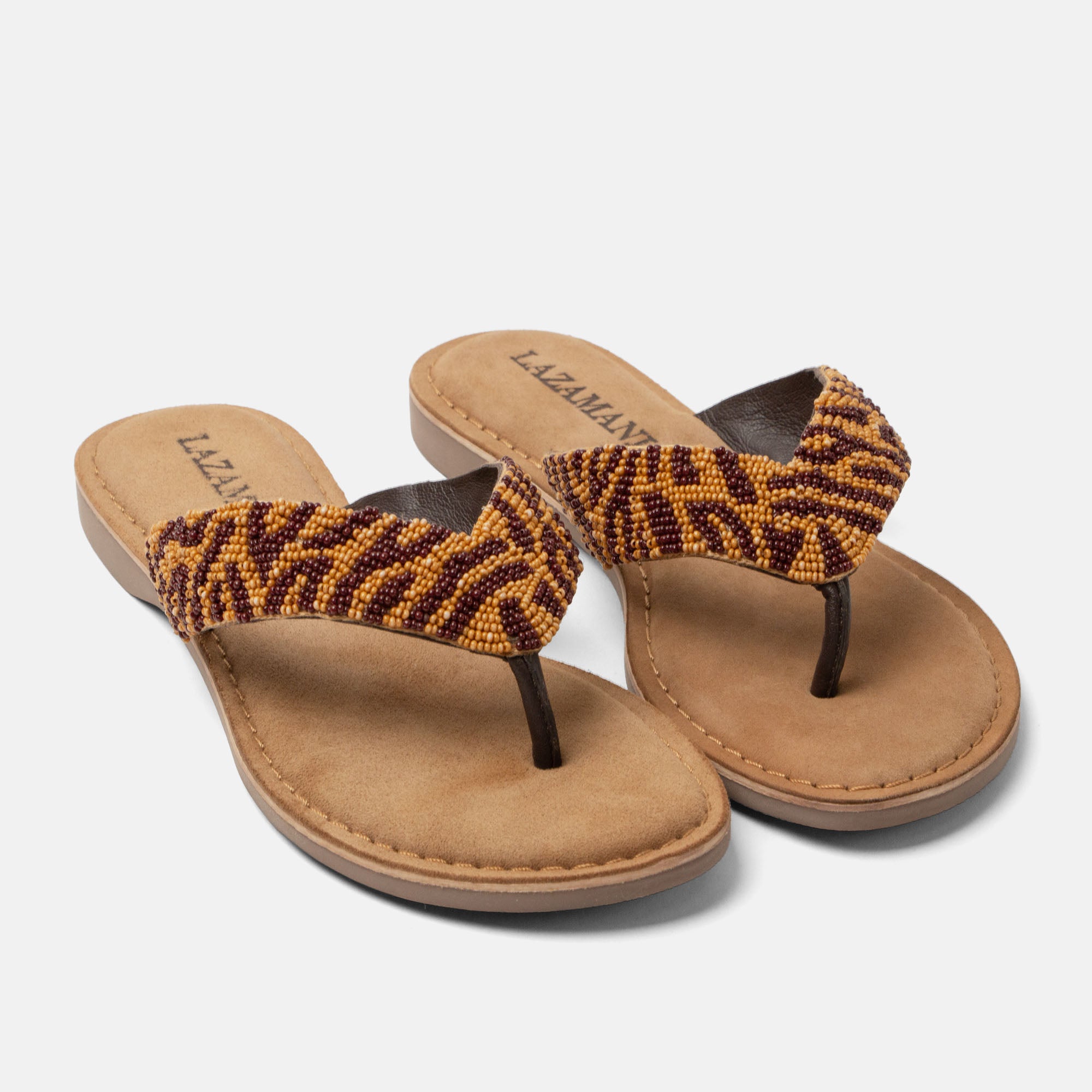 lazamani-ebba-damen-leder-zehentrenner-brown-mit-perlen image 3