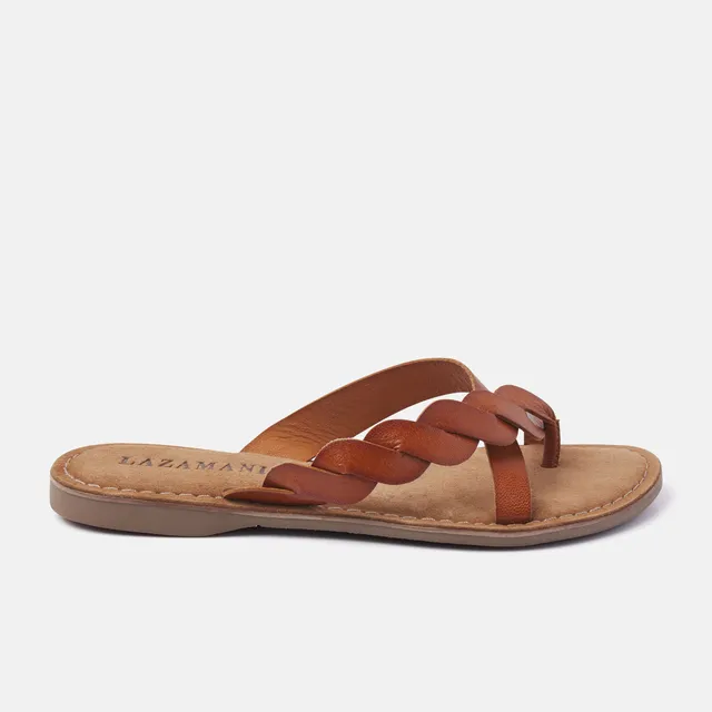 lazamani-ava-damen-leder-zehentrenner-tan image 1
