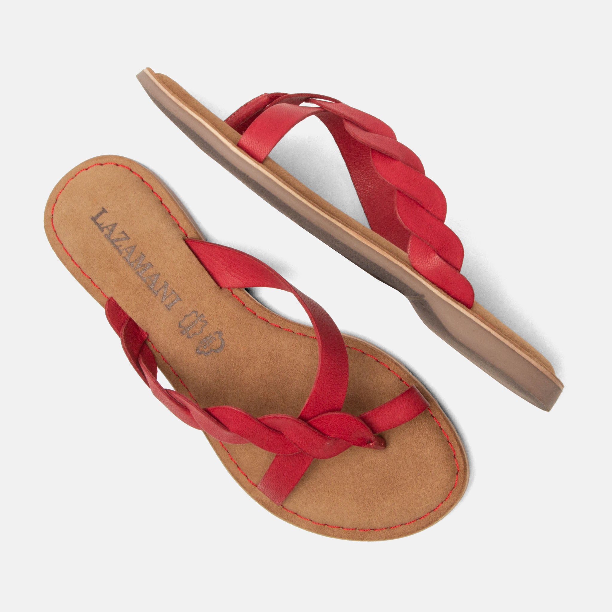 lazamani-avi-damen-leder-zehentrenner-rot image 4