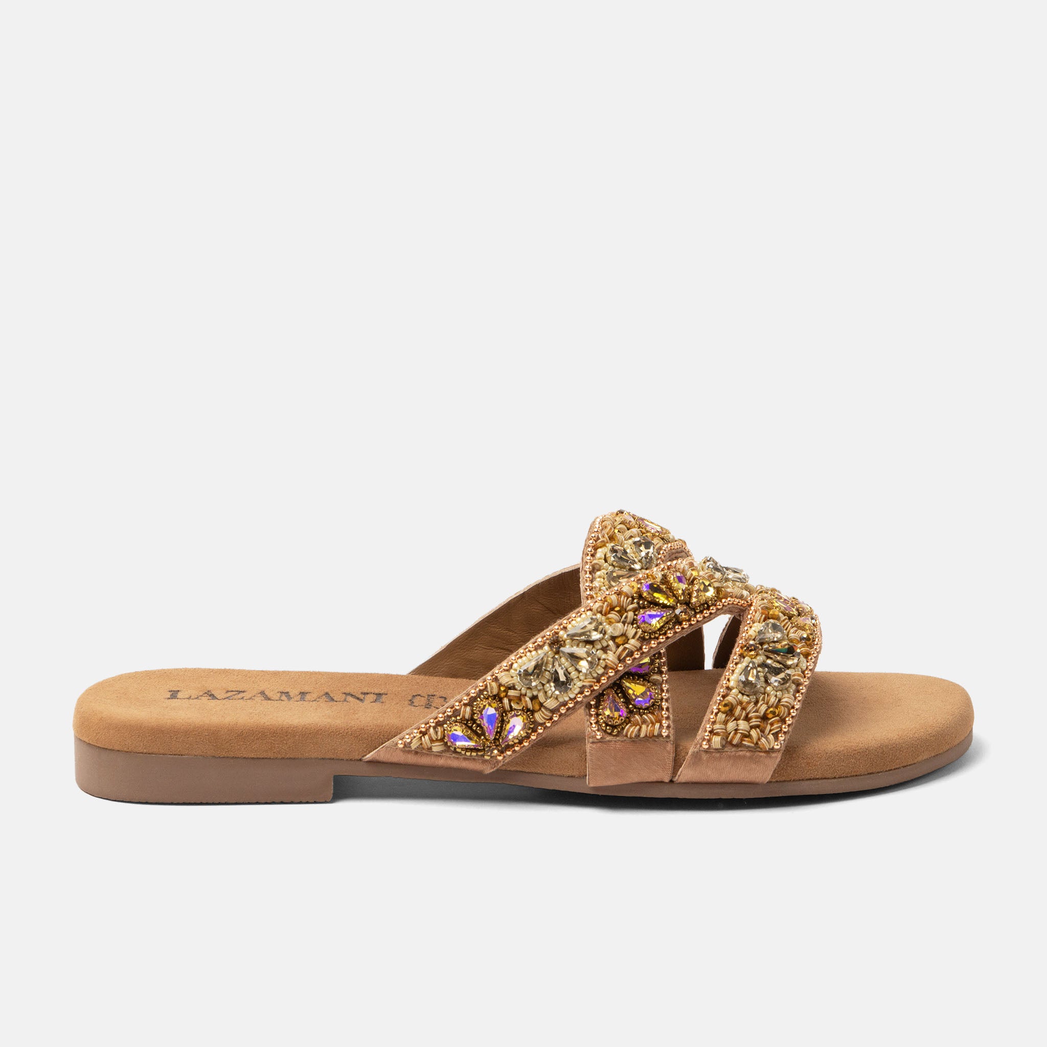 lazamani-maud-damen-pantoletten-beige-verzierte-leder-pantolette-flach image 1