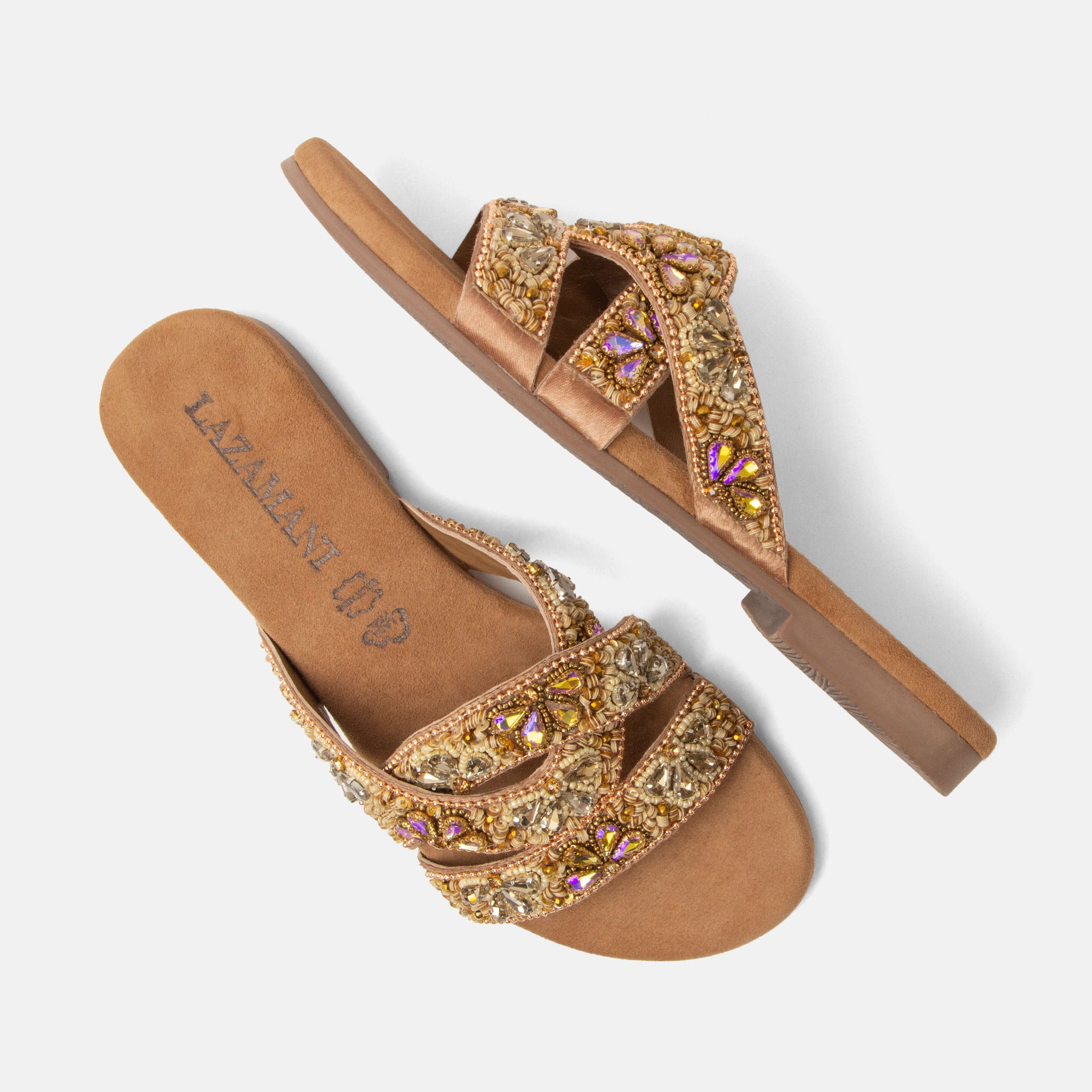 lazamani-maud-damen-pantoletten-beige-verzierte-leder-pantolette-flach image 4