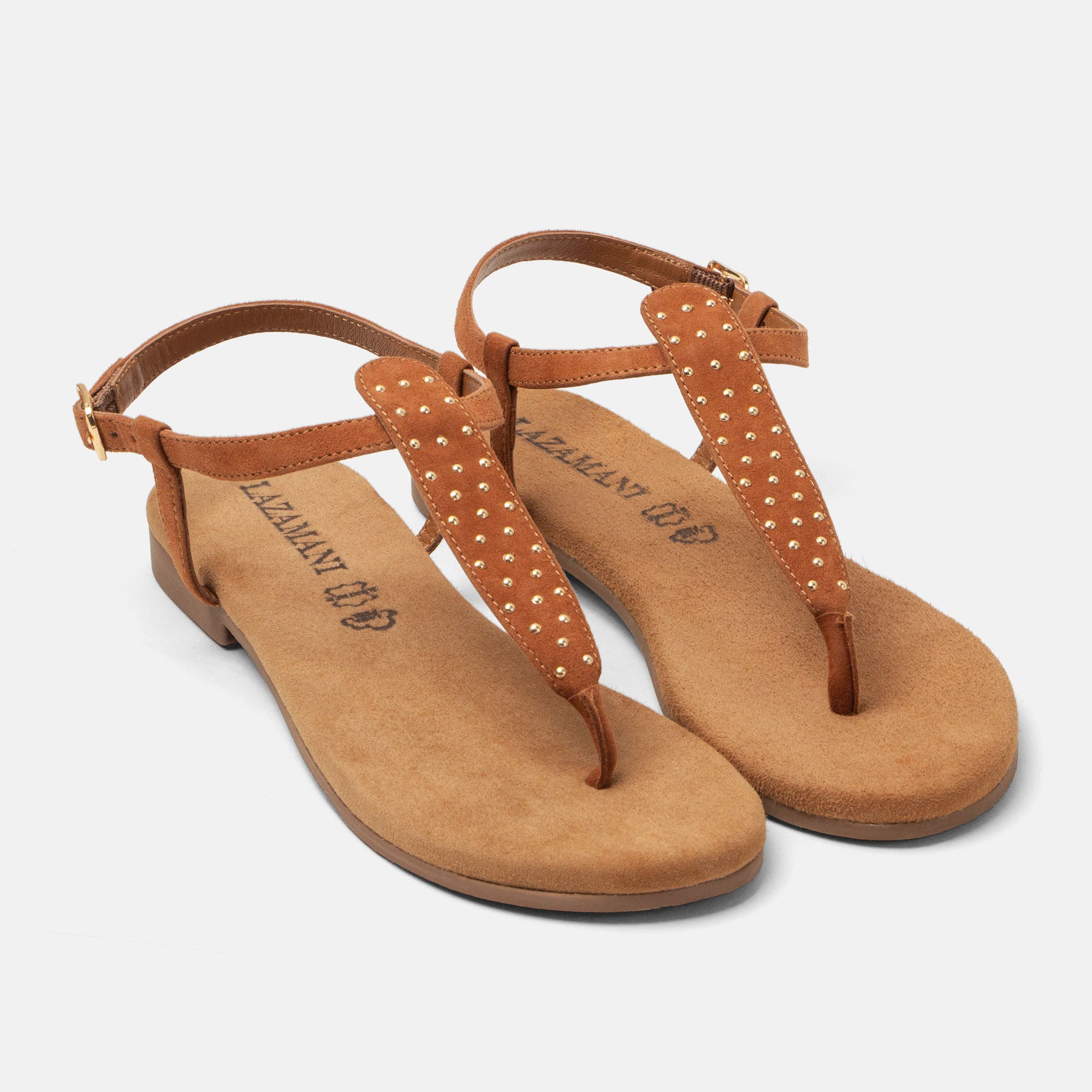 lazamani-minu-damen-wildleder-sandalen-tan-nieten image 2