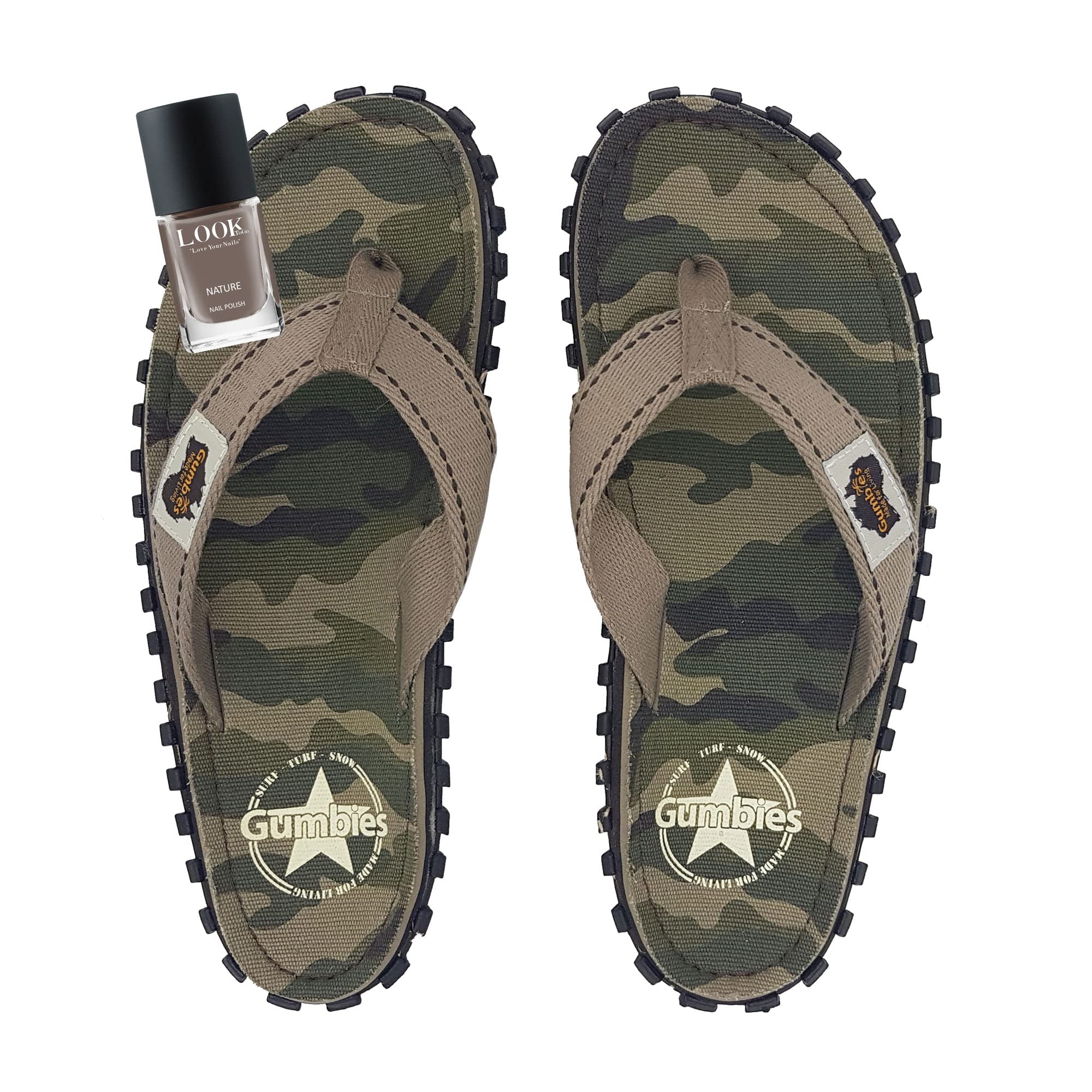 gumbies-zehentrenner-camouflage-damen-set-mit-nagellack-nature image 1