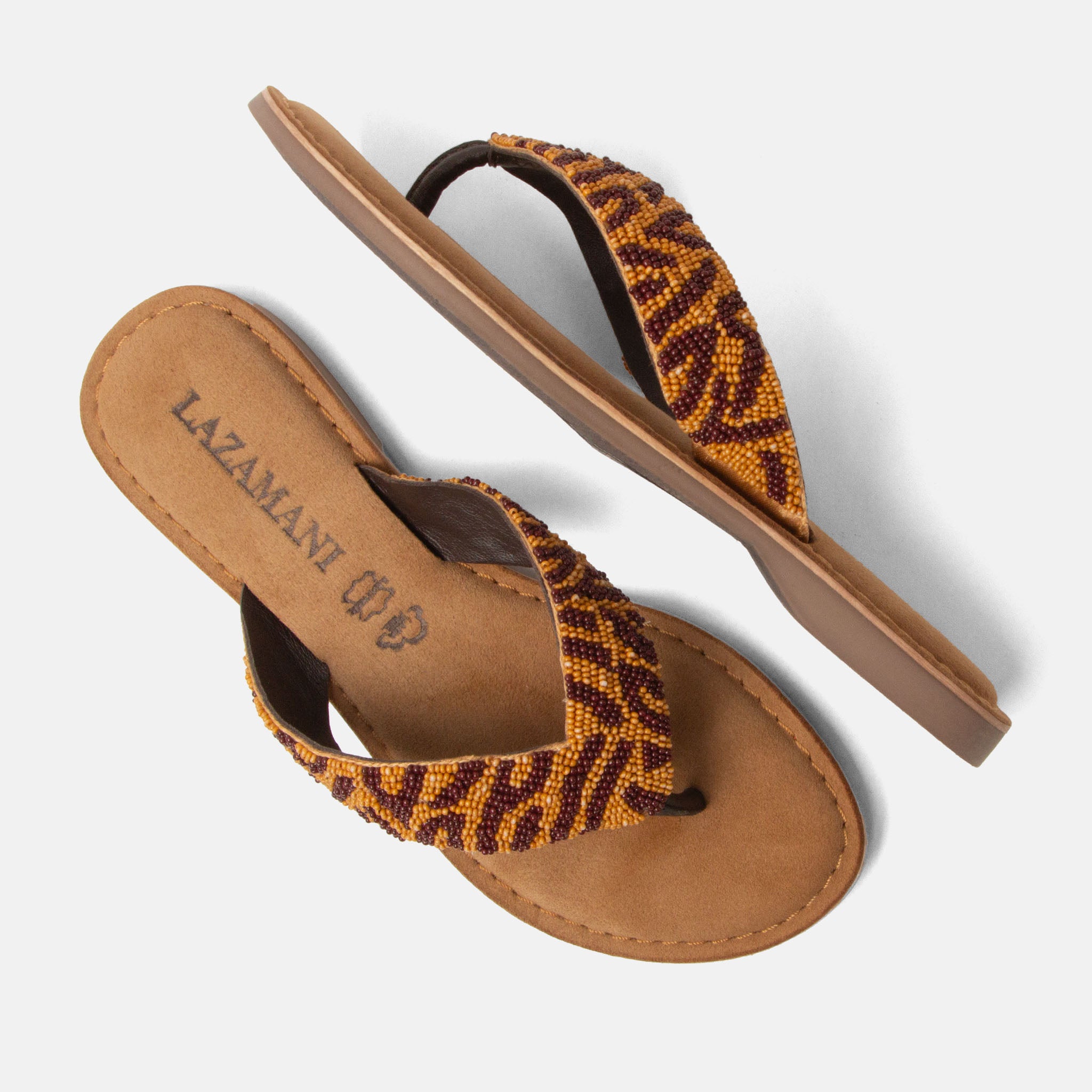 lazamani-ebba-damen-leder-zehentrenner-brown-mit-perlen image 4