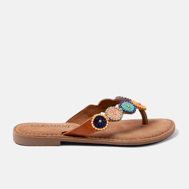 lazamani-luna-damen-leder-zehentrenner-tan-multi image 1