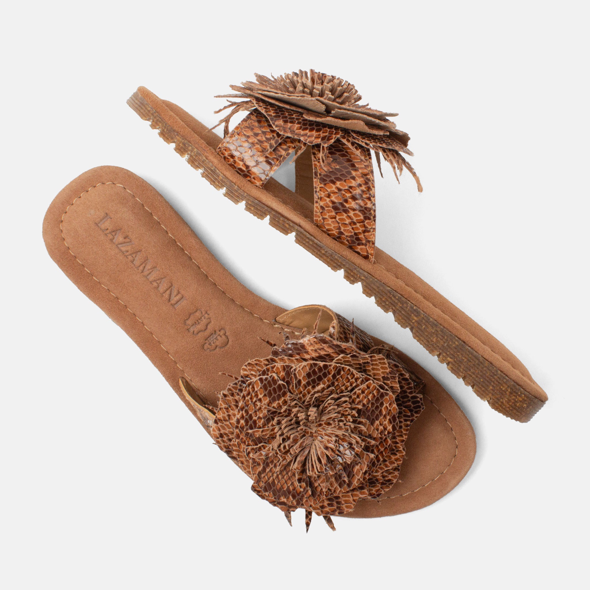 lazamani-moa-damen-wildleder-pantoletten-tan-mit-blume image 3