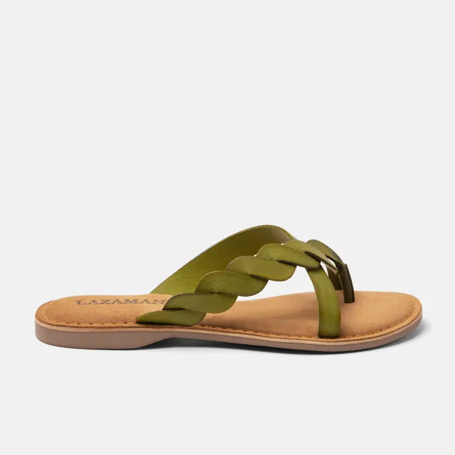 lazamani-avi-damen-leder-zehentrenner-green image 1