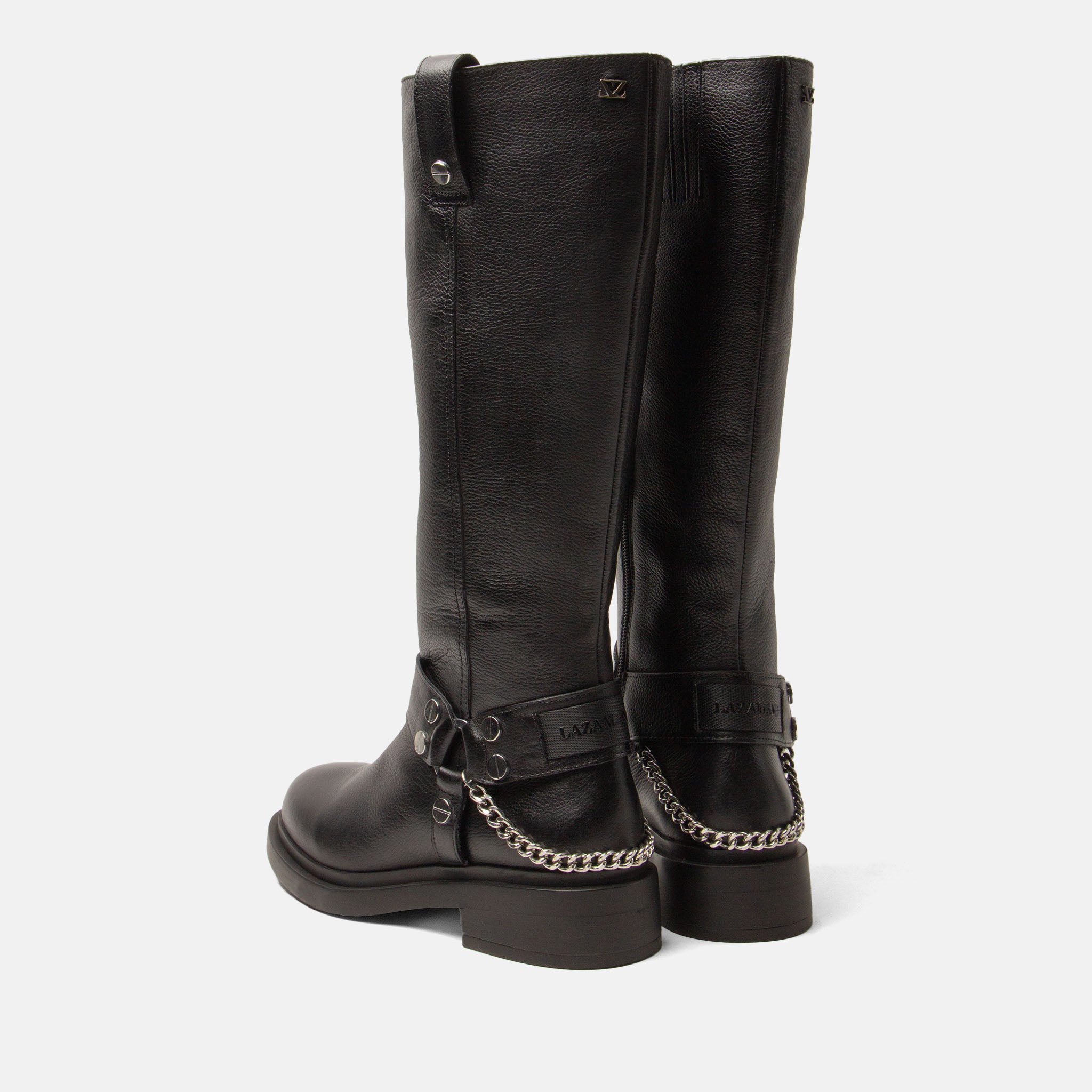 lazamani-leslie-damen-leder-stiefel-black-blockabsatz-rei-verschluss image 4