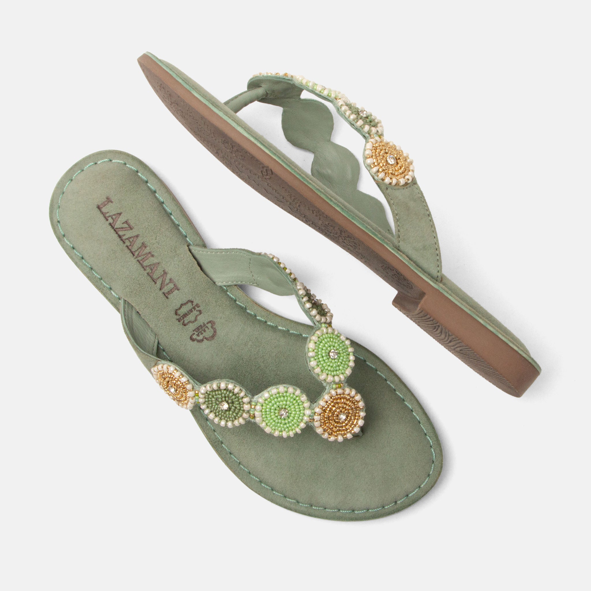 lazamani-loua-damen-wildleder-zehentrenner-mint-flach-verziert image 4