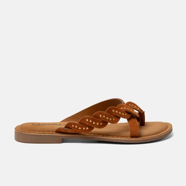 lazamani-lena-damen-wildleder-zehentrenner-tan image 1