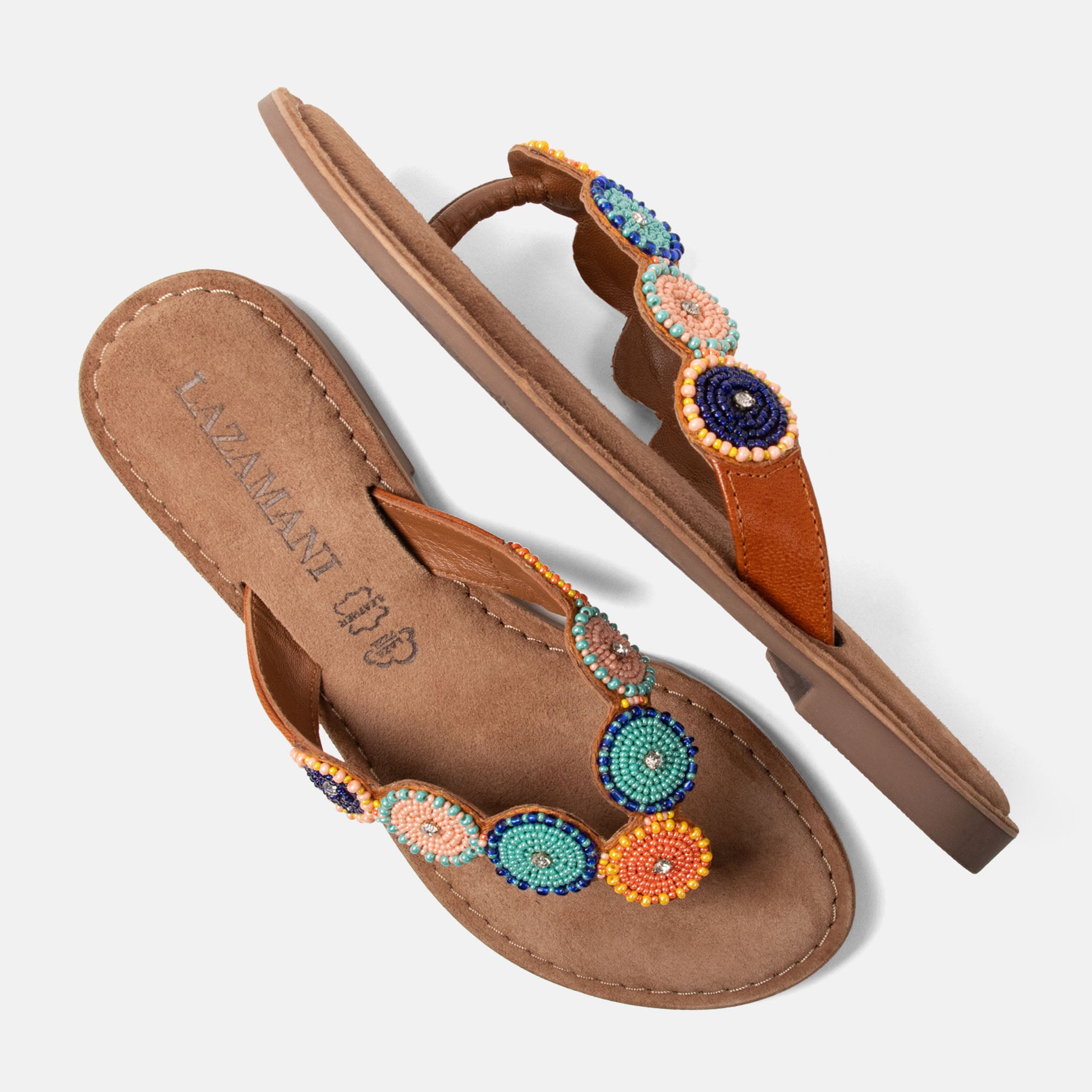 lazamani-luna-damen-leder-zehentrenner-tan-multi image 4