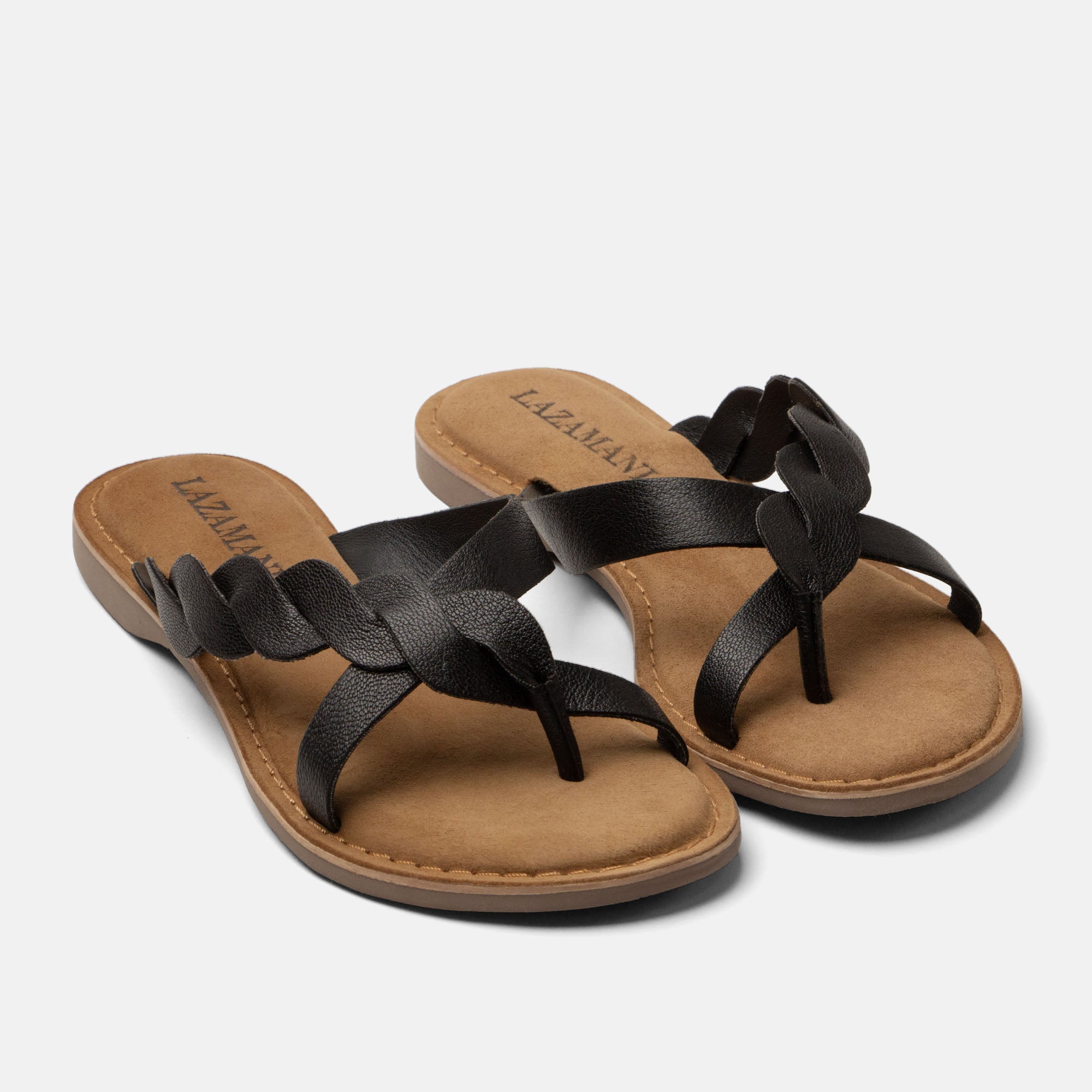lazamani-avi-damen-leder-zehentrenner-black image 3