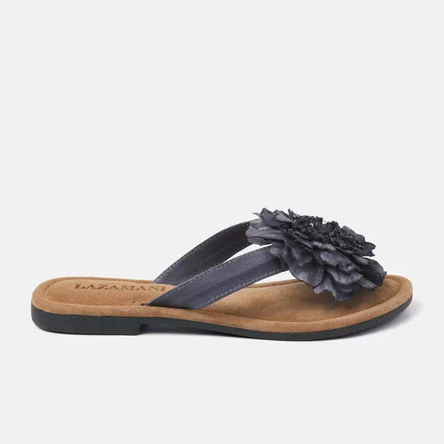 lazamani-dalia-damen-leder-zehentrenner-schwarz-flache-flip-flops image 1