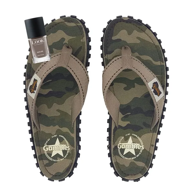 gumbies-zehentrenner-camouflage-damen-set-mit-nagellack-nature image 1