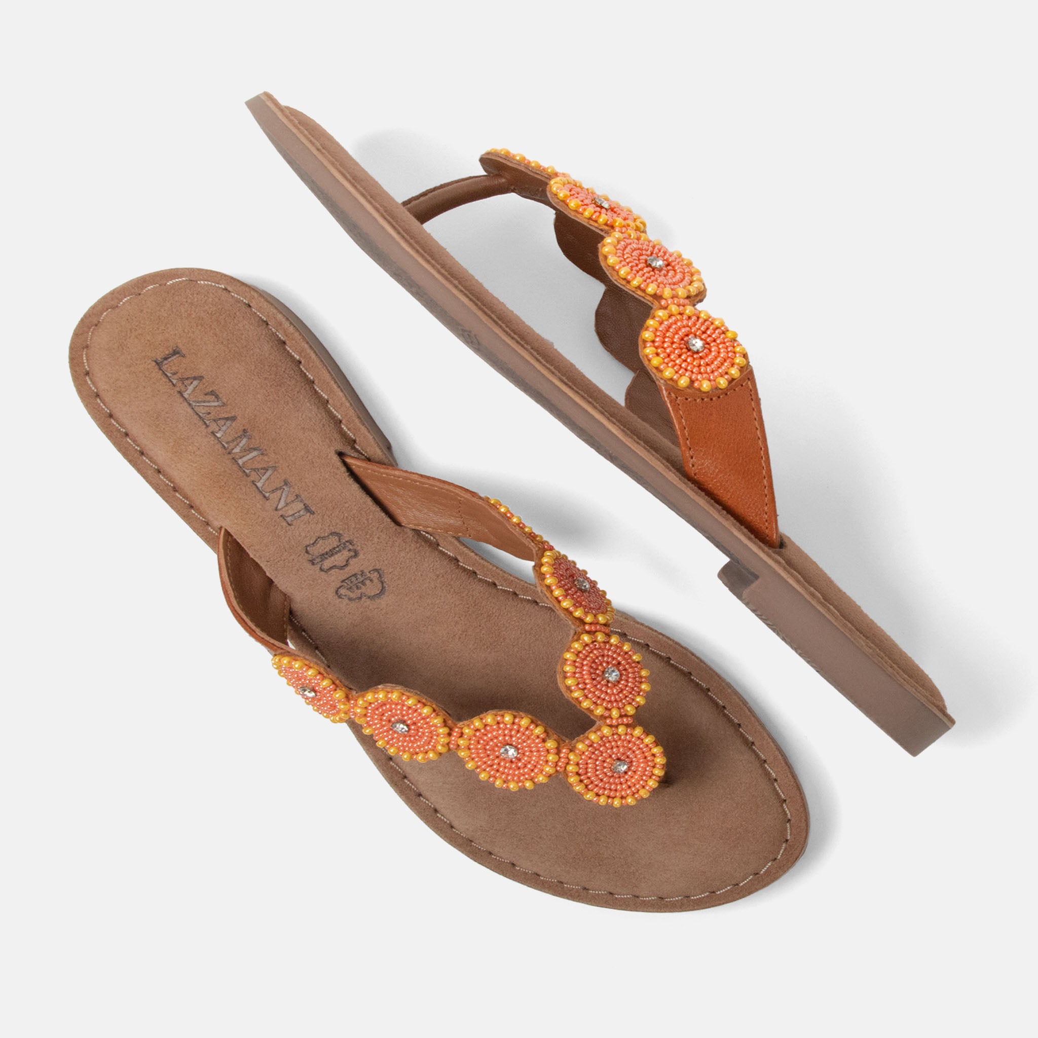 lazamani-luna-damen-leder-zehentrenner-apricot image 3