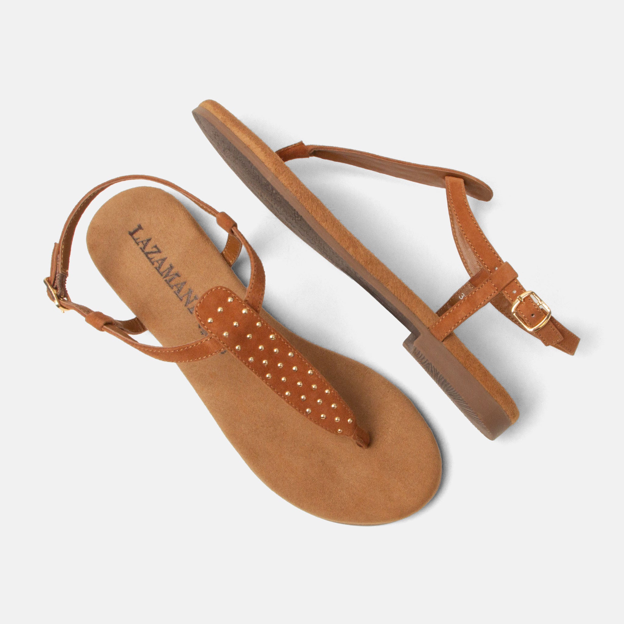 lazamani-minu-damen-wildleder-sandalen-tan-nieten image 3