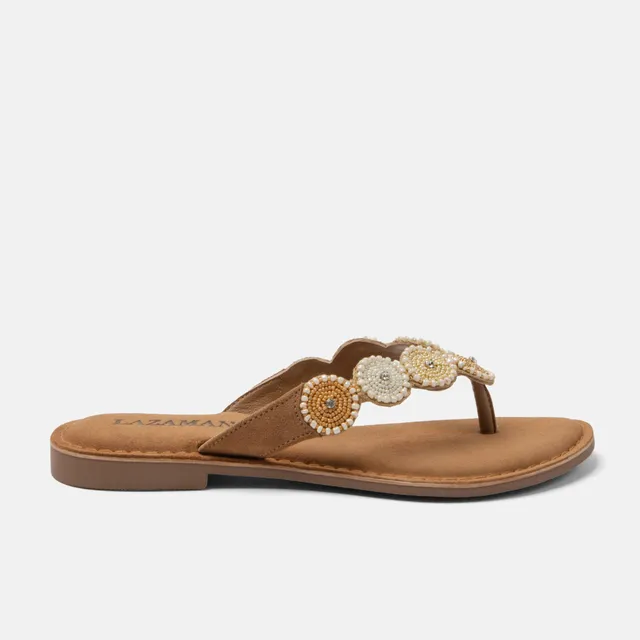 lazamani-loua-damen-wildleder-zehentrenner-beige image 1