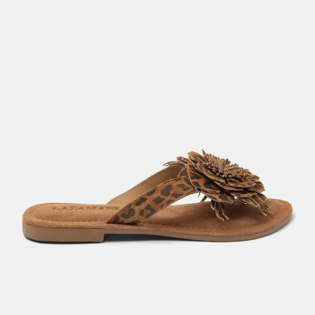 lazamani-nomi-damen-wildleder-zehentrenner-leopard-slipper-mit-blume image 1